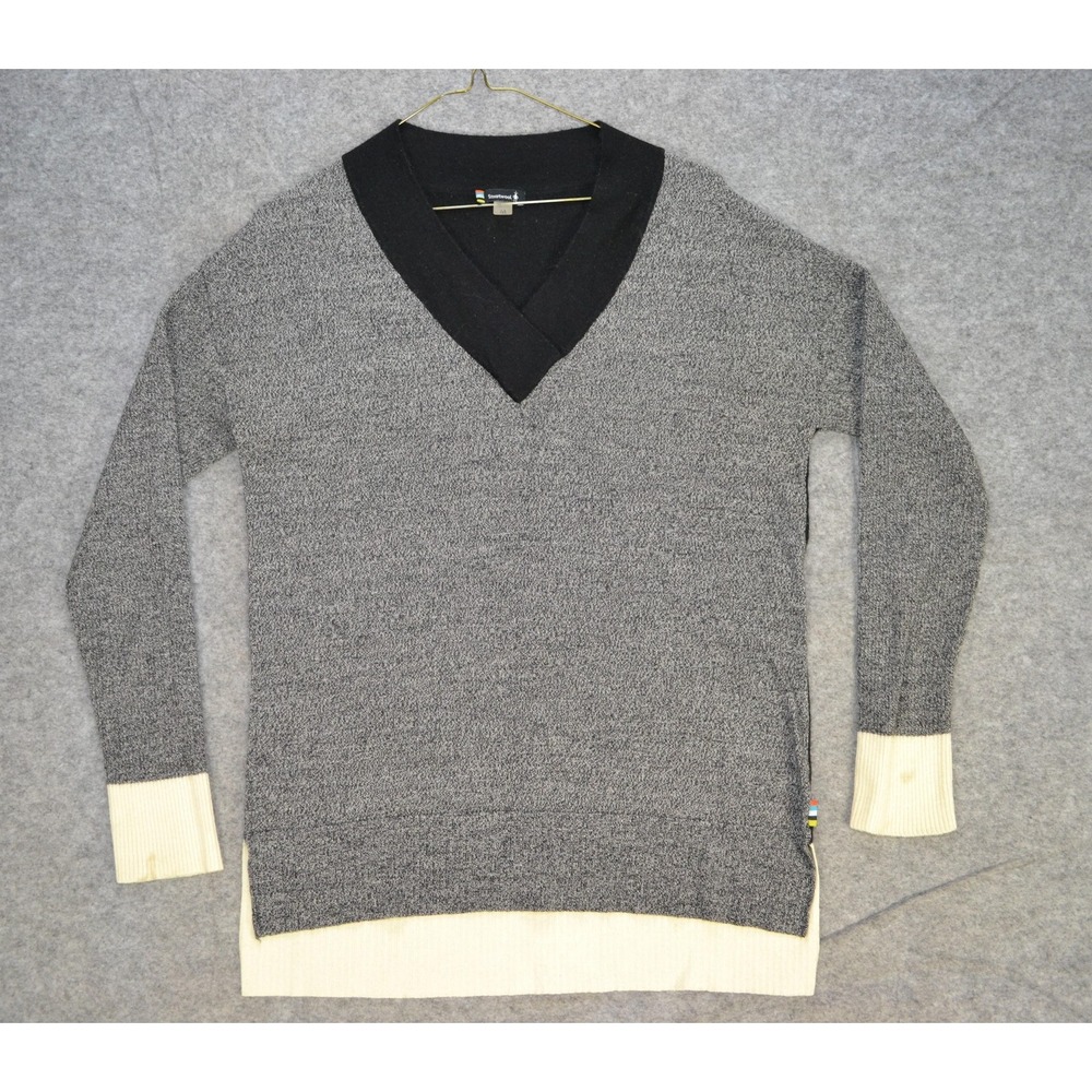 Smartwool Sweater‎ Womens Medium V-Neck Merino Wool Colorblock Black SW010208